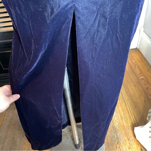 90s Vintage De Laru Linda Bernell Velvet Gown‎ Front Slit Bow Rhinestone 5/6 - Picture 6 of 16